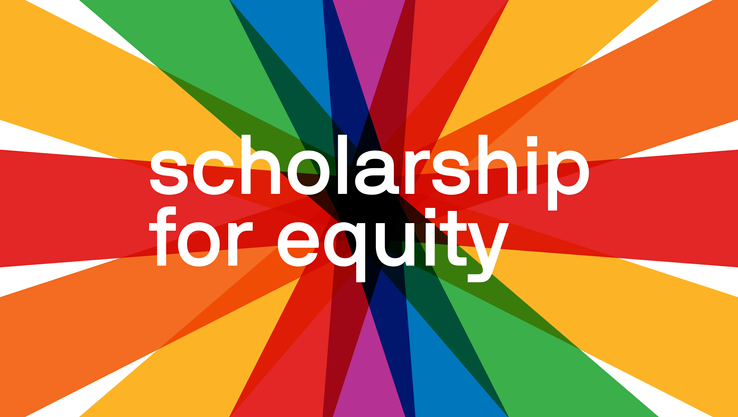 scholarship for equity sign with rainbow background